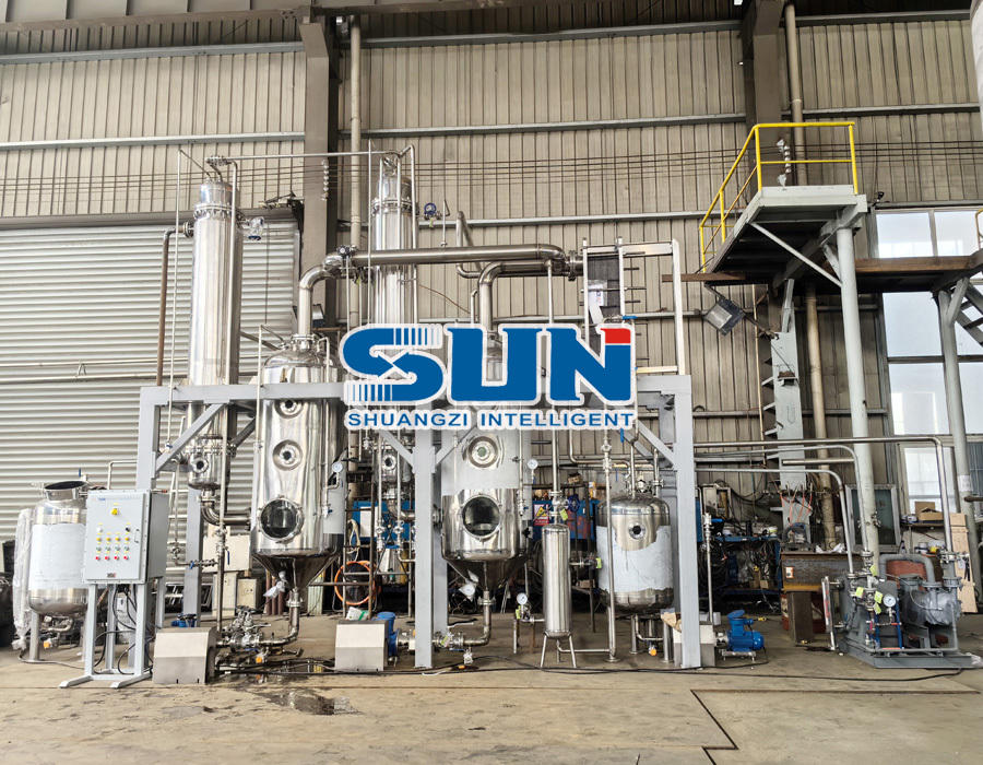 Evaporador de película descendente de doble efecto al vacío de acero inoxidable